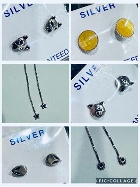 6 NEW Pairs of Sterling Silver Earrings Studs Ear Threads Mother of Pearl More